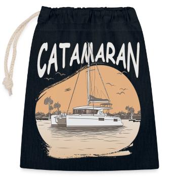 Katamaran - Catamaran - Liebe für Doppelrümpfer - Verschließbarer Geschenkbeutel aus Baumwolle (25x30cm) - Navy - Vorne