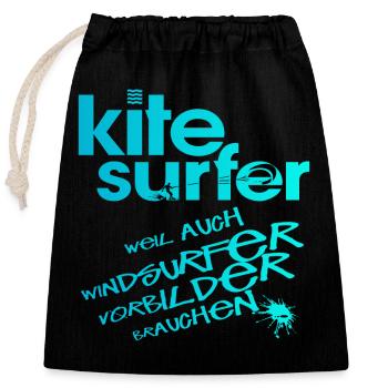 Kitesurfeur vs véliplanchiste - Sac cadeau en coton avec cordon (25 x 30 cm) - noir - Devant