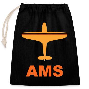 Flughafen - Amsterdam - Airport - AMS Niederlande - Verschließbarer Geschenkbeutel aus Baumwolle (25x30cm) - Schwarz - Vorne