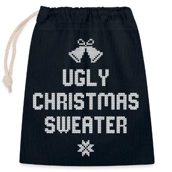 Pull de Noël - Sac cadeau en coton avec cordon (25 x 30 cm) - bleu marine - Devant