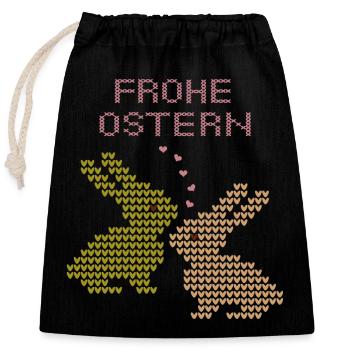 Frohe Ostern - Verschließbarer Geschenkbeutel aus Baumwolle (25x30cm) - Schwarz - Vorne
