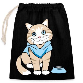 Chat mignon avec bol - Sac cadeau en coton avec cordon (25 x 30 cm) - noir - Devant