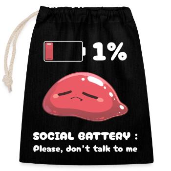 Social Battery - Closable cotton gift bag (25x30cm) - black - Front