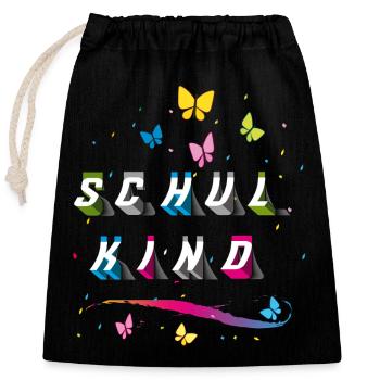 Schoolchild with butterflies - Closable cotton gift bag (25x30cm) - black - Front