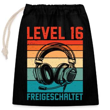 16. Geburtstag Jungen Gamer Level 16 Unlocked - Verschließbarer Geschenkbeutel aus Baumwolle (25x30cm) - Schwarz - Vorne