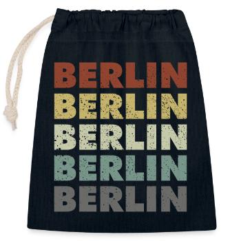 Berlin - Allemagne - Deutschland - Lettrage - Sac cadeau en coton avec cordon (25 x 30 cm) - bleu marine - Devant