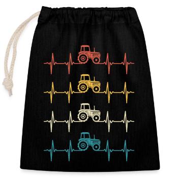 Tracteur retro heartbeat agriculteur - Sac cadeau en coton avec cordon (25 x 30 cm) - noir - Devant
