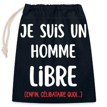 Citation Drole Saint-Valentin Humour Homme Libre - Sac cadeau en coton avec cordon (25 x 30 cm) - bleu marine - Devant