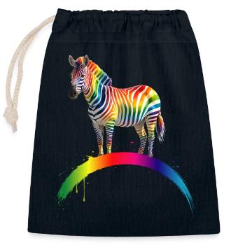 Regenbogen Zebra Farbverlauf Kunst Design - Verschließbarer Geschenkbeutel aus Baumwolle (25x30cm) - Navy - Vorne