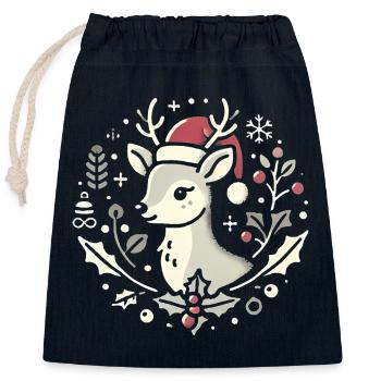 Cerf de Noël festif au chapeau de Père Noël - Sac cadeau en coton avec cordon (25 x 30 cm) - bleu marine - Devant