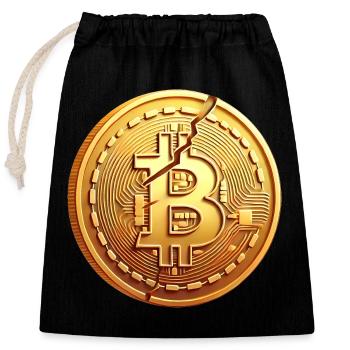Cracked Bitcoin Coin Design - Closable cotton gift bag (25x30cm) - black - Front