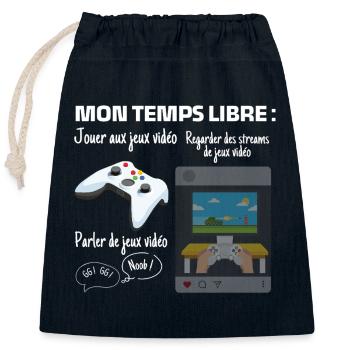 Mon temps libre : 100% gaming - Sac cadeau en coton avec cordon (25 x 30 cm) - bleu marine - Devant