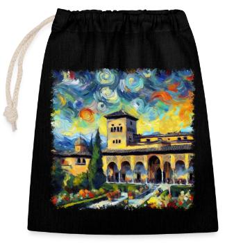 Ikonischer Alhambra-Palast im Van-Gogh-Stil - Verschließbarer Geschenkbeutel aus Baumwolle (25x30cm) - Schwarz - Vorne