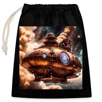 Steampunk Coffee Bean Airship - Closable cotton gift bag (25x30cm) - black - Front