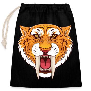 Prehistoric saber-toothed tiger - Closable cotton gift bag (25x30cm) - black - Front