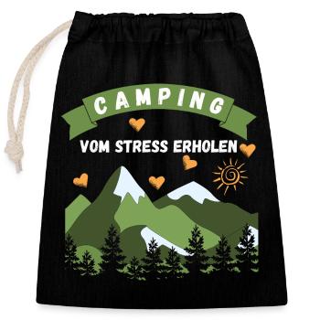 Camping vom Stress erholen - Verschließbarer Geschenkbeutel aus Baumwolle (25x30cm) - Schwarz - Vorne