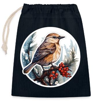 Oiseaux en hiver - Sac cadeau en coton avec cordon (25 x 30 cm) - bleu marine - Devant