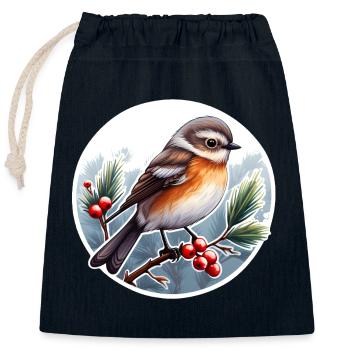 Oiseau d’hiver - Sac cadeau en coton avec cordon (25 x 30 cm) - bleu marine - Devant