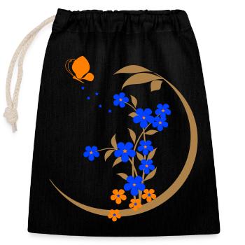 Garden Flowers Butterfly - Closable cotton gift bag (25x30cm) - black - Front