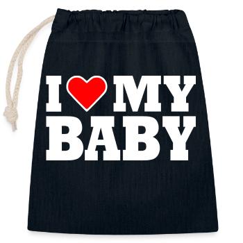 I love my baby - Sac cadeau en coton avec cordon (25 x 30 cm) - bleu marine - Devant