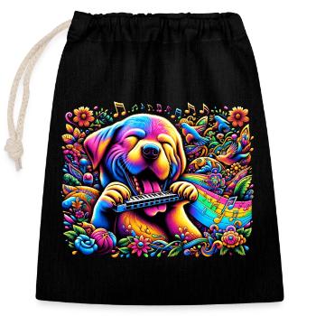 Harmoniehund: Mundharmonika-Vibes - Verschließbarer Geschenkbeutel aus Baumwolle (25x30cm) - Schwarz - Vorne