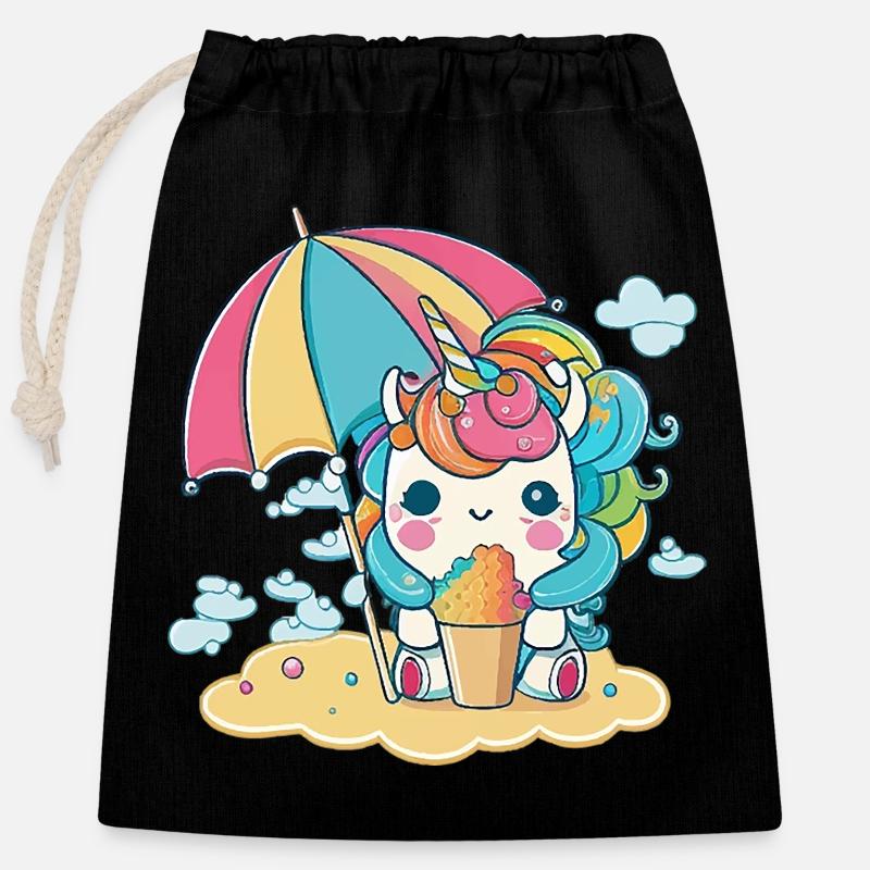 Licorne de crème glacée - La tentation la plus douce - Sac cadeau en coton avec cordon (25 x 30 cm) - noir