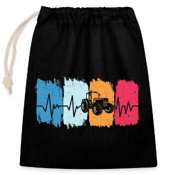 Farmer Retro Tractor Heartbeat Farmer Tractor - Closable cotton gift bag (25x30cm) - black - Front