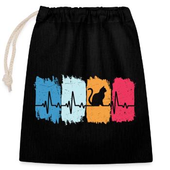 Cat Retro Heartbeat T-Shirt Cat Hangover - Closable cotton gift bag (25x30cm) - black - Front