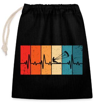Kitesurf Retro Heartbeat Kitesurfer - Sac cadeau en coton avec cordon (25 x 30 cm) - noir - Devant