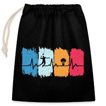Badminton Retro Heartbeat Badminton Player - Sac cadeau en coton avec cordon (25 x 30 cm) - noir - Devant
