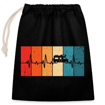 Camping retro heartbeat motorhome campsite - Closable cotton gift bag (25x30cm) - black - Front