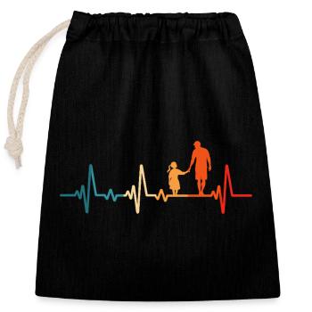 Father and daughter heartbeat grandpa and granddaughter - Closable cotton gift bag (25x30cm) - black - Front