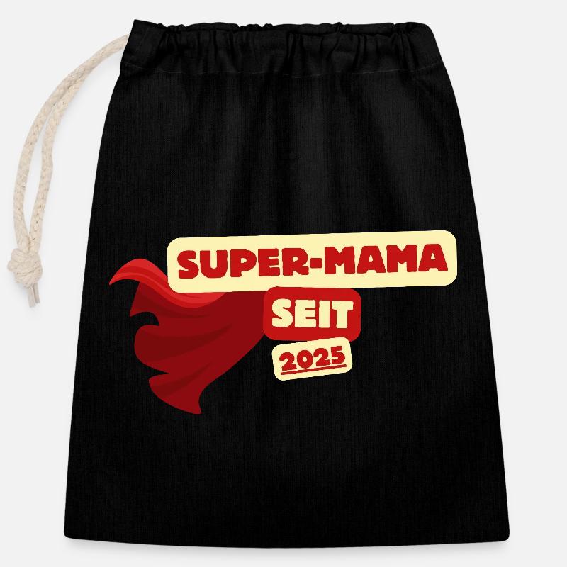 Super-Mama Seit 2025 Heldin - Verschließbarer Geschenkbeutel aus Baumwolle (25x30cm) - Schwarz