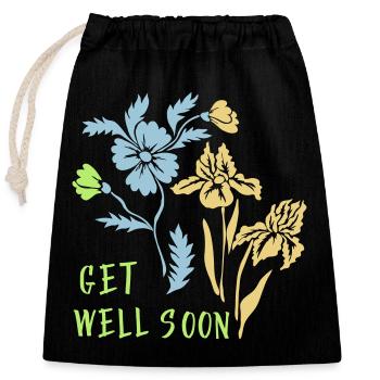 Salutation florale Get Well Soon - Sac cadeau en coton avec cordon (25 x 30 cm) - noir - Devant