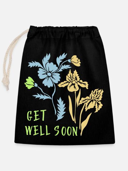 get well soon Blumengruß - Verschließbarer Geschenkbeutel aus Baumwolle (25x30cm) - Schwarz