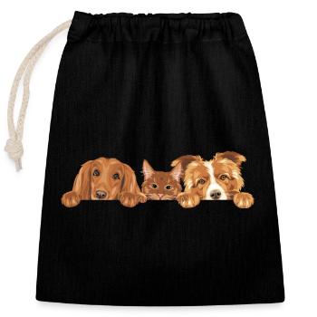 Niedliche rothaarige Katze und zwei Hunde - Verschließbarer Geschenkbeutel aus Baumwolle (25x30cm) - Schwarz - Vorne
