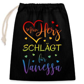 My heart beats for Vanessa Rainbow heart - Closable cotton gift bag (25x30cm) - black - Front