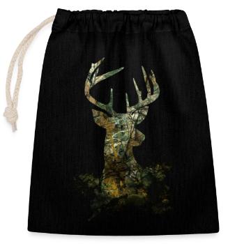 Camouflage Hirsch - Verschließbarer Geschenkbeutel aus Baumwolle (25x30cm) - Schwarz - Vorne