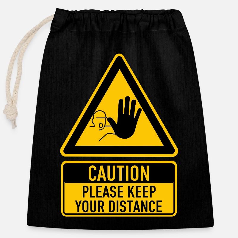 Corona Caution Please keep your distance Warning - Closable cotton gift bag (25x30cm) - black
