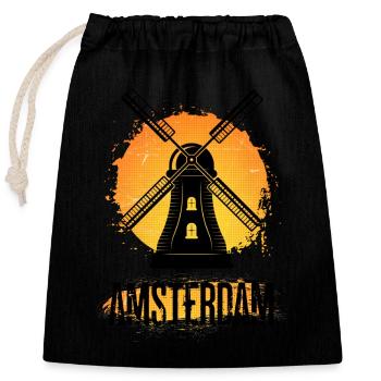 Amsterdam Pays-Bas Nederland Holland Windmühle - Sac cadeau en coton avec cordon (25 x 30 cm) - noir - Devant