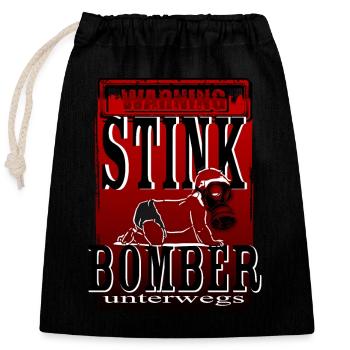 Warnung Stinkbomber unterwegs Baby Windel Maske - Verschließbarer Geschenkbeutel aus Baumwolle (25x30cm) - Schwarz - Vorne