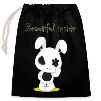 Beau dicton intérieur avec des lapins battus - Sac cadeau en coton avec cordon (25 x 30 cm) - noir - Devant