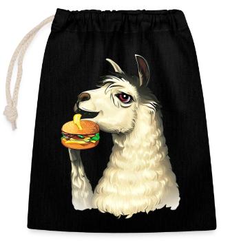 Lama mangeur de cheeseburger - Sac cadeau en coton avec cordon (25 x 30 cm) - noir - Devant