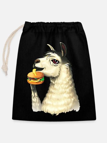 Cheeseburger essendes Lama - Verschließbarer Geschenkbeutel aus Baumwolle (25x30cm) - Schwarz