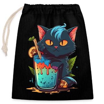 Super cute Cat drinks a cocktail - Closable cotton gift bag (25x30cm) - black - Front