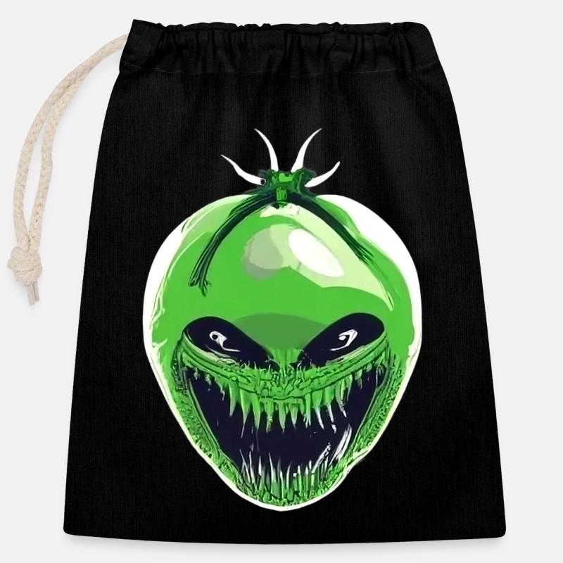 Green Xenomorph Tomato - Closable cotton gift bag (25x30cm) - black