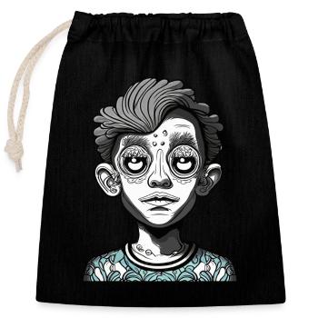 Psychedelic Mysterious Kid Face - Closable cotton gift bag (25x30cm) - black - Front
