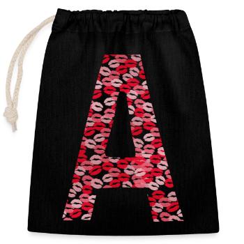 Lettre Bisous A - Kiss t-shirt - Sac cadeau en coton avec cordon (25 x 30 cm) - noir - Devant