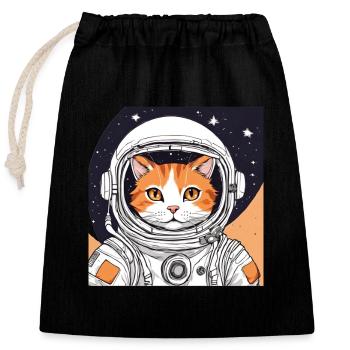 chat astronaute - Sac cadeau en coton avec cordon (25 x 30 cm) - noir - Devant