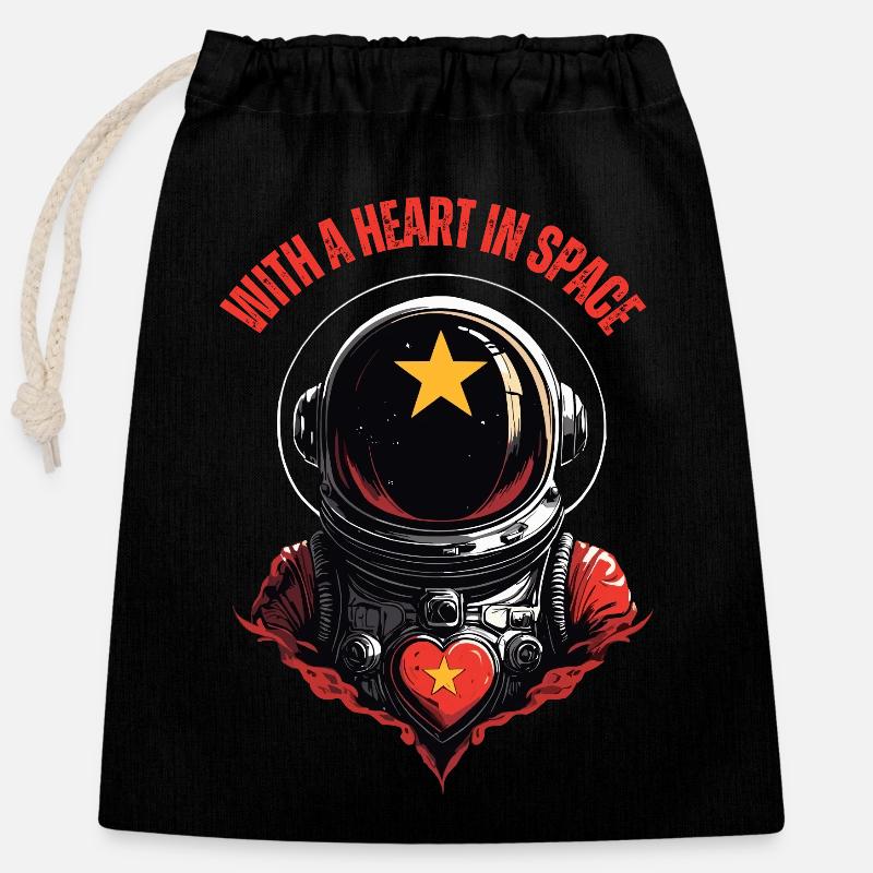 Avec un cœur dans l’espace - Sac cadeau en coton avec cordon (25 x 30 cm) - noir